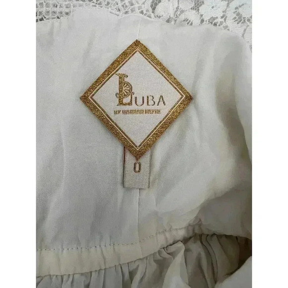Luba by Hannah Payne Ivory Mesh Lace Peplum Babydoll Blouse SZ 0 Pants Size 4 - Picture 10 of 16